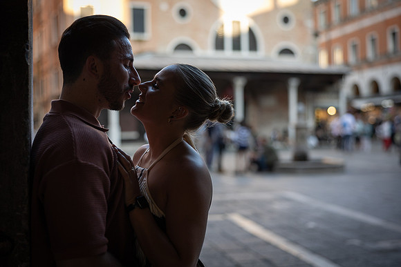 Romantic moment in Venice after proposal