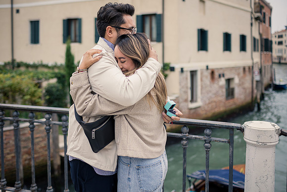 Happiness radiates from the couple after their engagement in Cannaregio.