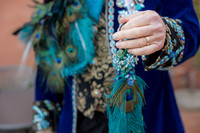 Close up detail of the intricate fabric and craftsmanship of custom Venetian costumes