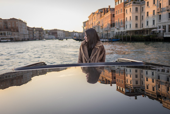 Reflection by water taxi at St. George Island, Venice