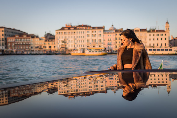Reflection shot with Venice architecture in the background