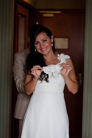 Bride smiling while preparing for her wedding.