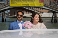 Couple arriving on a water taxi in Venice