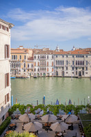 View of the Grand Canal and Venice skyline from a high window.