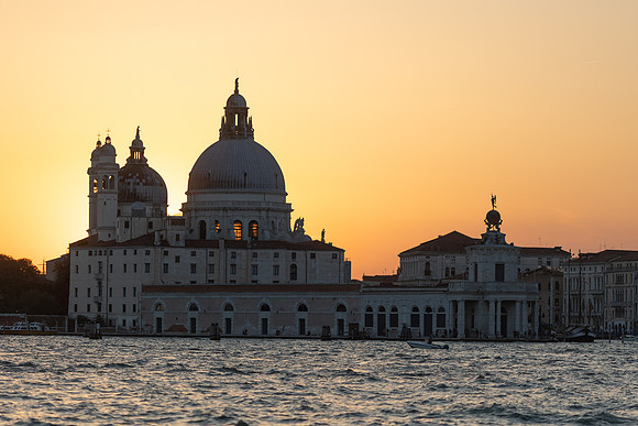The sunset view of San Giorgio island in Venice