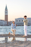 A couple embracing during a sunset proposal in Venice