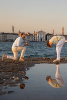 Close up of a couple during a sunset proposal in Venice