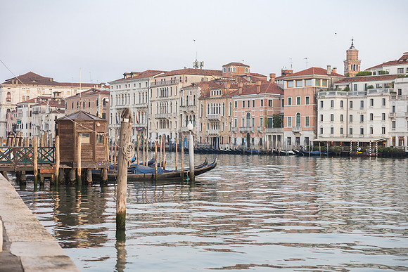 Gondolas on Grand Canal during sunrise