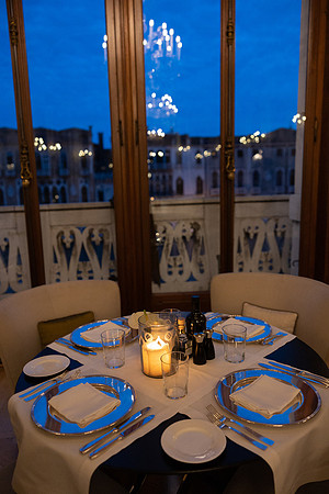 Dining table with a view of the Grand Canal in Venice