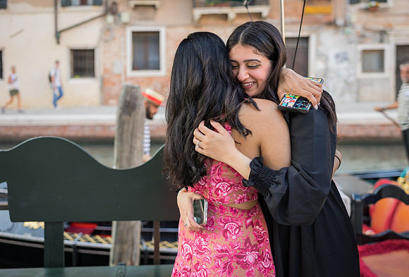 Couple sharing a tender moment in Venice