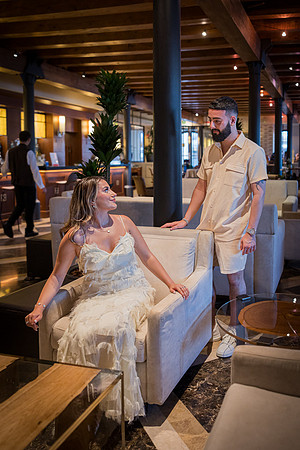 Engaged couple enjoying their evening at a Venetian luxury hotel.