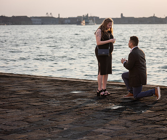 Romantic sunset proposal by Venetian waters