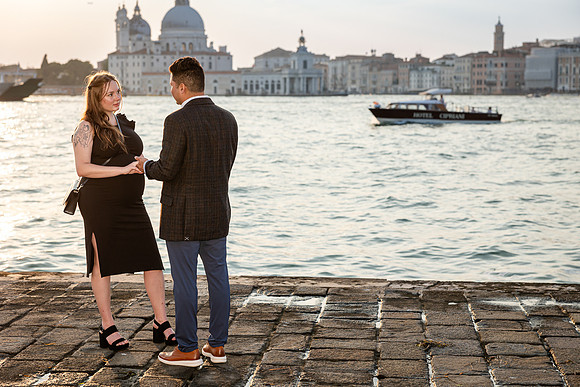 Quiet moment by Venice waterfront after proposal