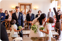 Wedding guests clapping for the couple in Venice.