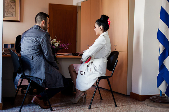 Bride groom entering Greek Consulate Venice