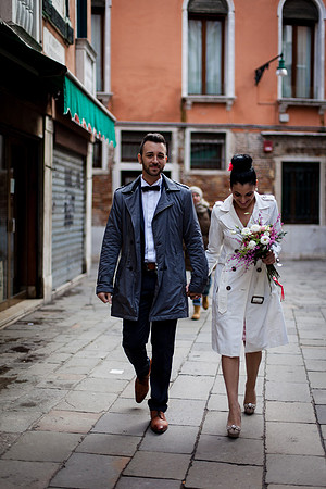 Romantic kiss bride groom Venice