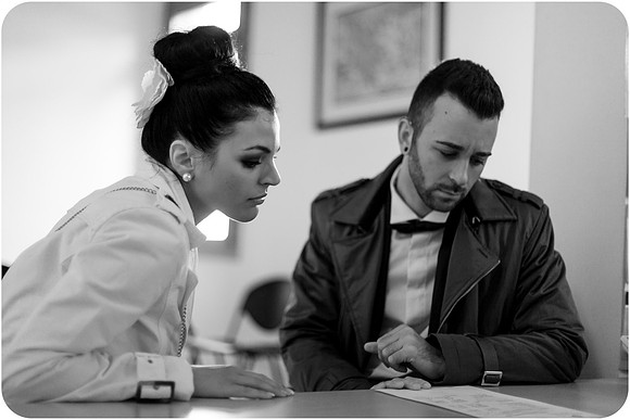 Bride groom seated Greek Consulate ceremony
