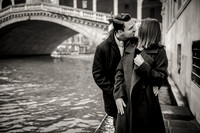 Black and white photo of a couple in Venice after an engagement.