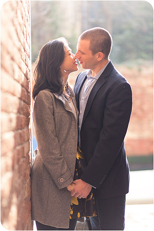 A romantic close up of a couple in Venice during winter