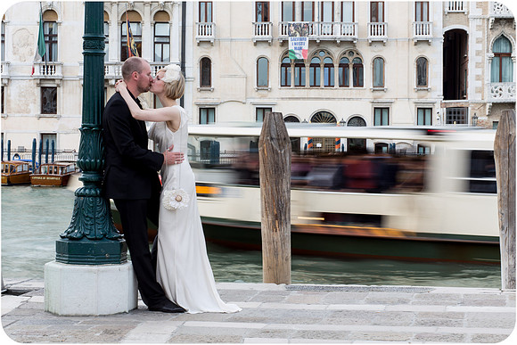 Motion blur of wedding couple walking in Venice