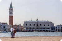 A romantic surprise proposal in Venice, framed by the golden hues of sunset.