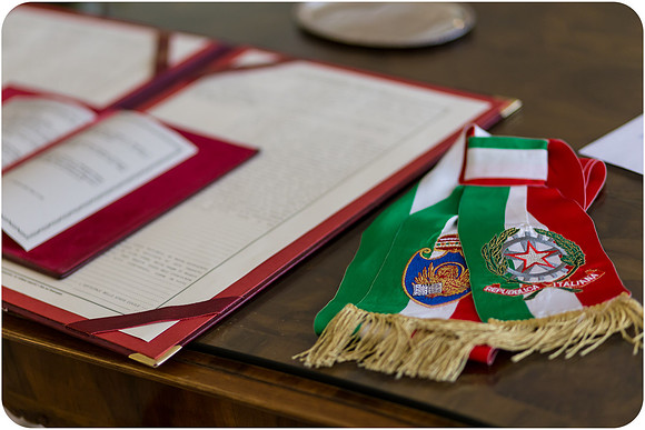 Wedding documents on table at civil ceremony