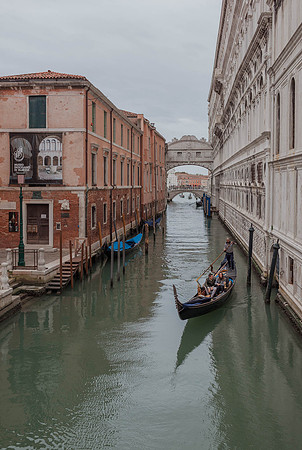 Couple enjoying surprise gondola proposal