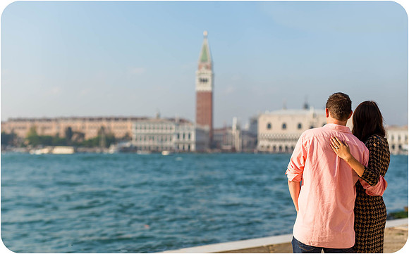 A tearful and emotional moment as a couple gets engaged in Venice.