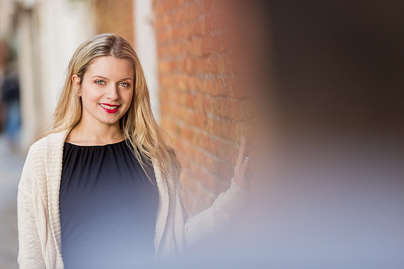 Portrait of a woman during her Venice engagement photoshoot