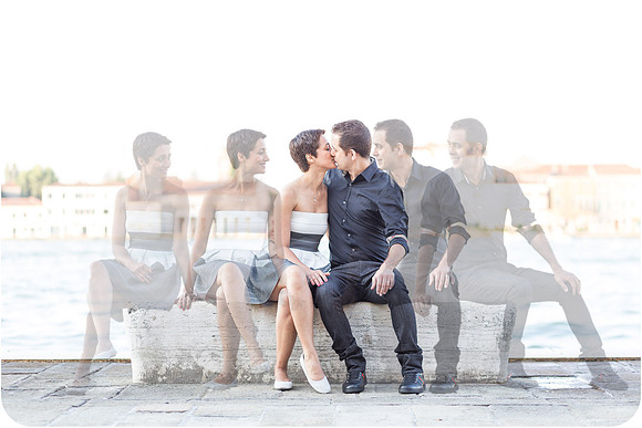 Resting by a bridge in Venice during their honeymoon session