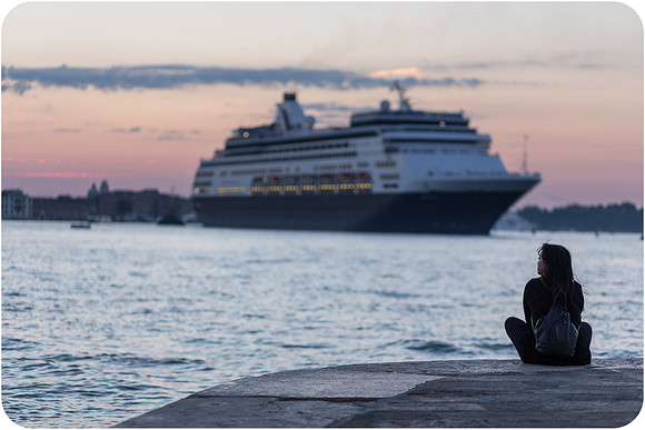 Watching cruise ships from the Venice waterfront at sunrise