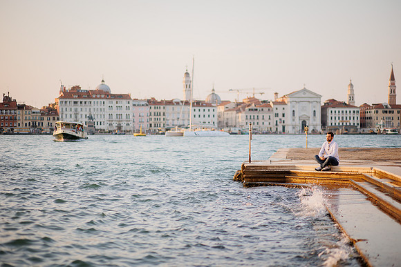 Scenic portrait with Venice skyline in distance