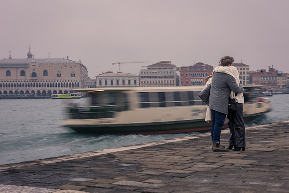Quiet moment by Grand Canal celebrating engagement