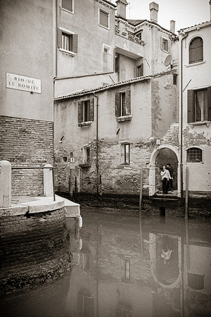 Timeless black and white view of Venice canals