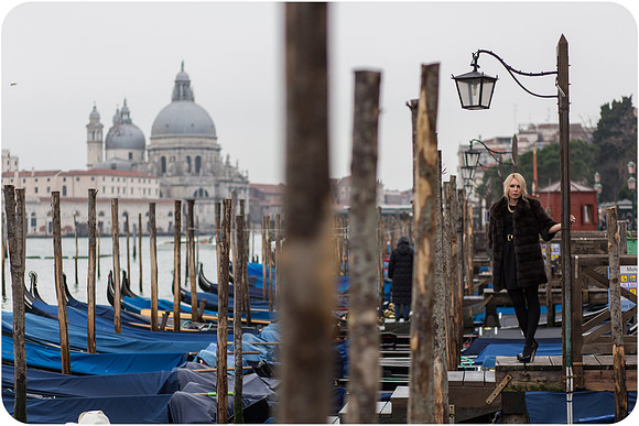 Overlooking gondolas with Basilica view in winter