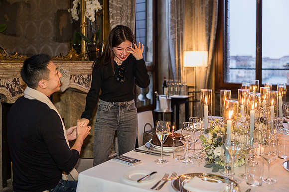 A defining moment as the groom-to-be gets down on one knee.