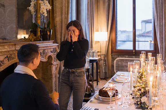 Loved ones join the couple in celebrating their engagement.
