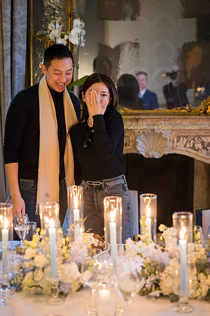 The couple poses for a loving portrait, marking their engagement in Venice.