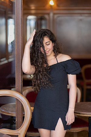 Stylish solo portrait in Venice café