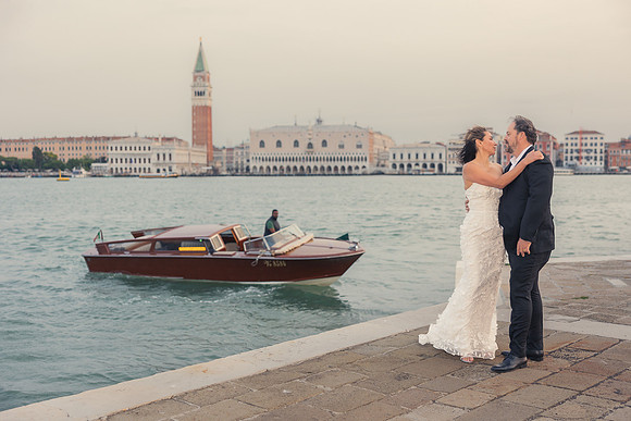 Lighthouse view from Punta della Dogana at dawn - Anniversary sunrise photoshoot in Venice.