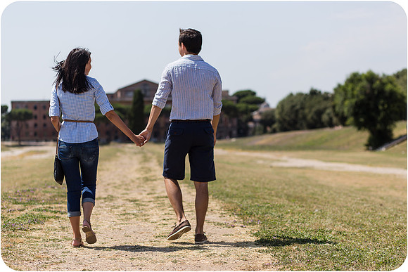 Close-up of couple holding hands during honeymoon in Rome