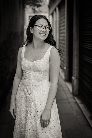 Bride-to-be smiling in a candid moment in Venice