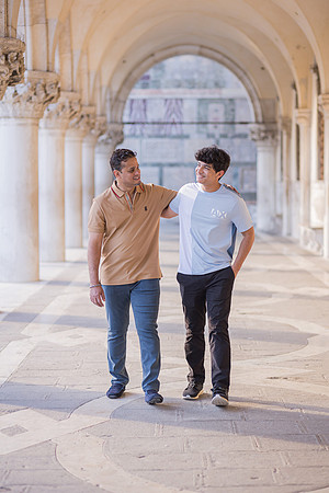 Brothers walking in Venice