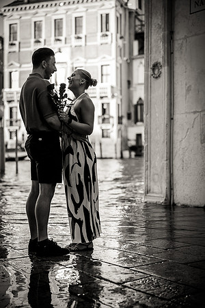 Black and white embrace at Rialto Bridge, Venice